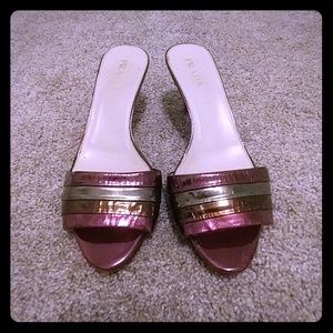 Prada purple metallic slip on heels